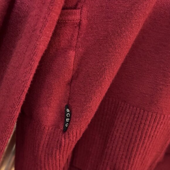 BCBG Max Azria Hooded Zippered Cardigan Knit Sweater, Rayon Blend, Cranberry, XL - Picture 9 of 12